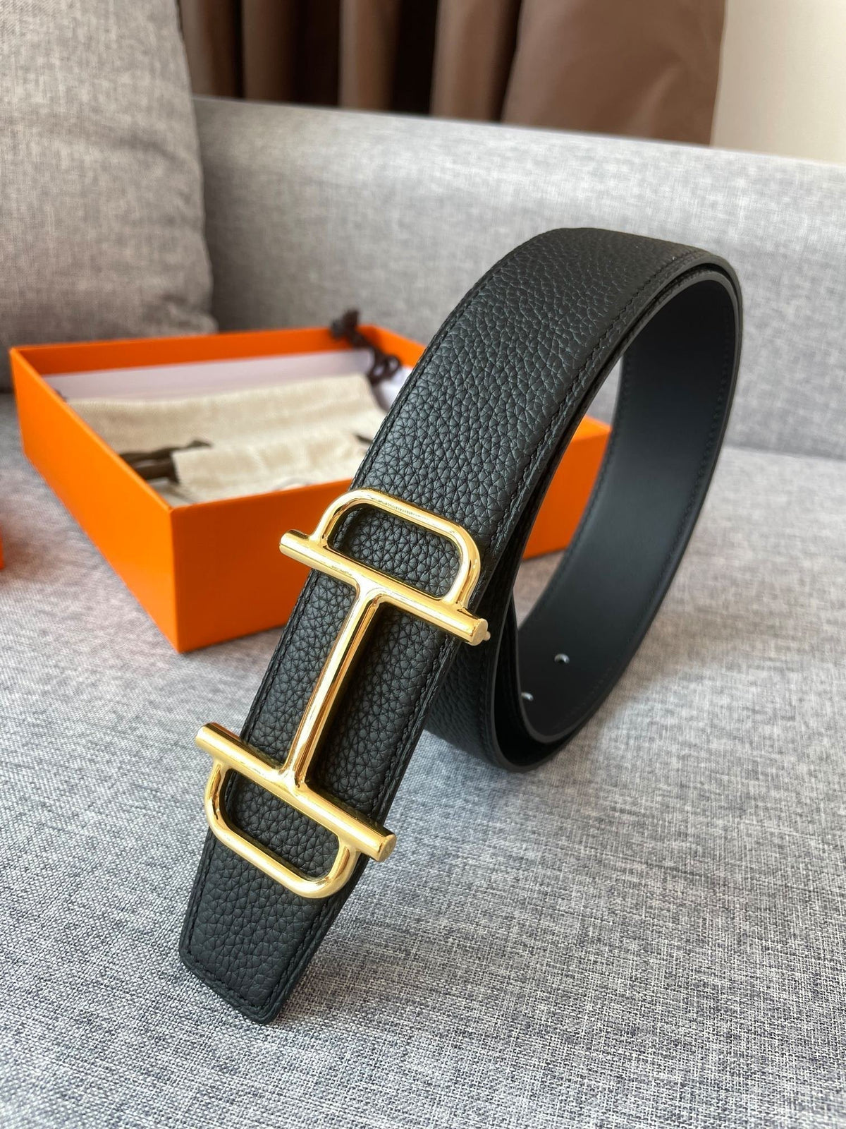 3.8CM BELT H REVERSIBLE BLACK LEATHER
